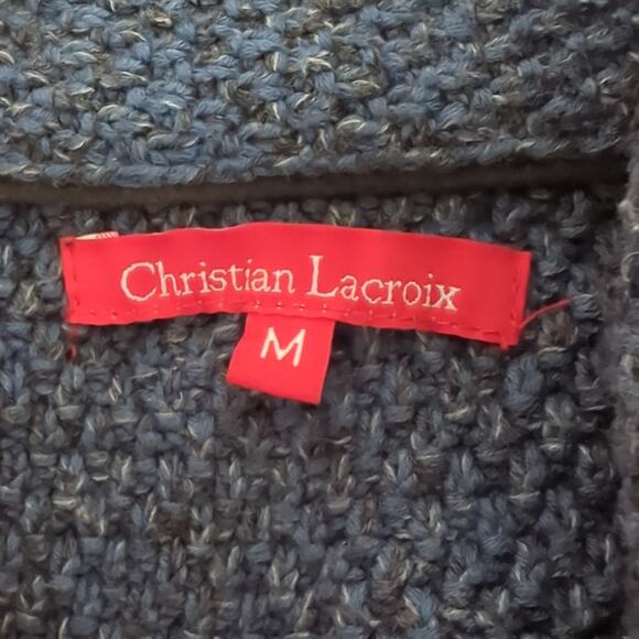 Christian Lacroix Blue Cable Knit 100% Cotton Sweater Premium Button Cardigan M - Picture 3 of 6